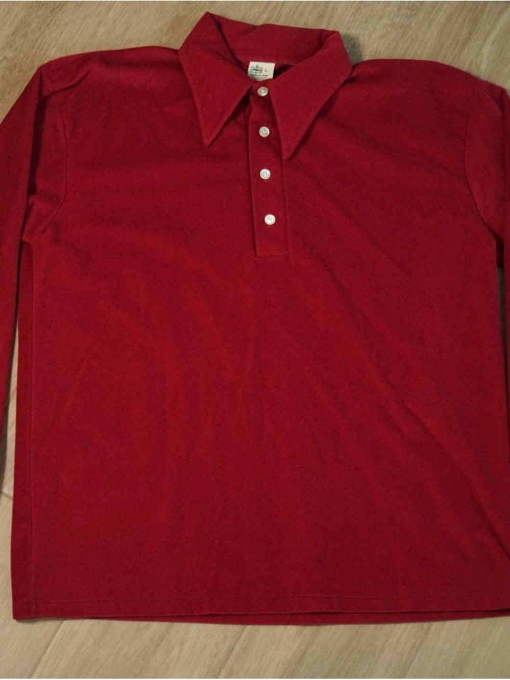 Men's Red Long-Sleeve Polo with Pointed Collar